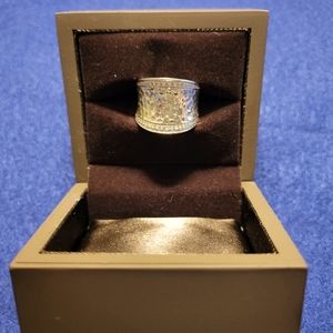 John Hardy Classic Chain Hammered Silver & Diamond Saddle Ring